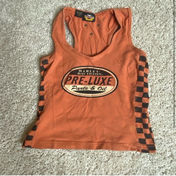 Harley-Davidson Orange Tank Top with Edgy Lattice Sides - Picture 2 of 3